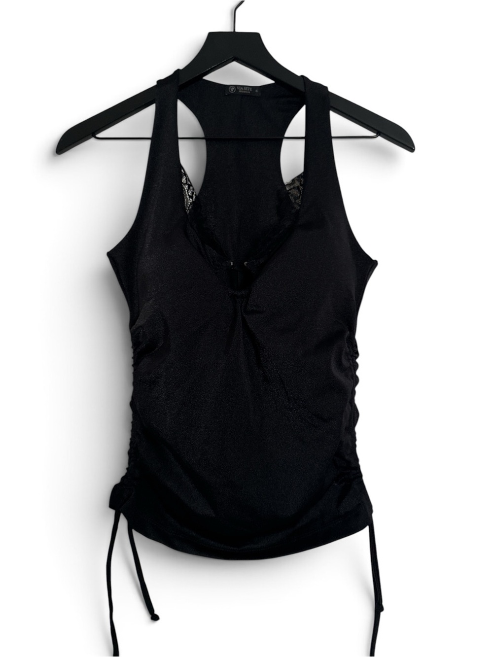 Black Lace-Trim Women’s Swim Tankini Top